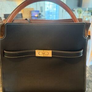 TORY BURCH MEDIUM RADZIWILL LEE BLACK LEATHER DOUBLE BAG
